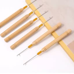 1/3/6/12PCS Hook Needle Tools Wooden Handle Hook Needle Lace Wig Making Knitting Micro Rings Loop Hair Extension Weaving
