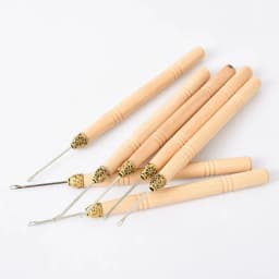 1/3/6/12PCS Hook Needle Tools Wooden Handle Hook Needle Lace Wig Making Knitting Micro Rings Loop Hair Extension Weaving