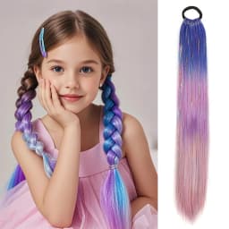 Purple Blue Tinsel Ponytail Extension with Elastic Hair Tie Glitter Braiding Hair For Kids Girls Crazy Hair Day Brave Hair