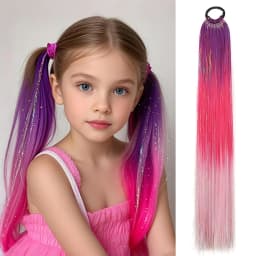 Purple Blue Tinsel Ponytail Extension with Elastic Hair Tie Glitter Braiding Hair For Kids Girls Crazy Hair Day Brave Hair