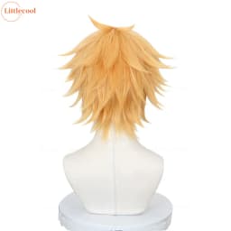 High Quality Denji Cosplay Wig Short Layered Golden Heat Resistant Synthetic Hair Halloween Carnival Anime Wigs + Wig Cap