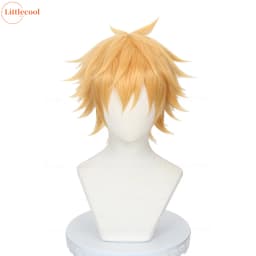 High Quality Denji Cosplay Wig Short Layered Golden Heat Resistant Synthetic Hair Halloween Carnival Anime Wigs + Wig Cap