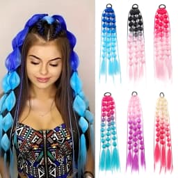 Synthetic Ponytail Extension Corlorful Bubble Braid Long Lantern Braided Ponytail Hair Tie Straight Hairpieces for Women