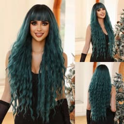 Long Water Wave Orange Synthetic Wigs for Women Wavy Natural Hair Wigs with Long Bangs Cosplay Party Wigs Heat Resistant