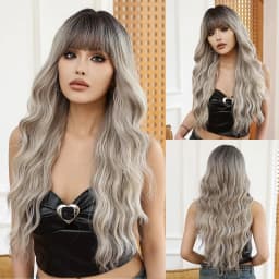 Long Water Wave Orange Synthetic Wigs for Women Wavy Natural Hair Wigs with Long Bangs Cosplay Party Wigs Heat Resistant