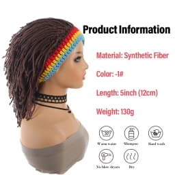 Funny Crochet Dreadlock Wig Hat with Rainbow Headband, Synthetic Fiber for Reggae Music Festival, Carnival Party & Cosplay