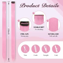 22 Inch Hair Extensions Clip ins, 6/12 Pcs Pink Hair Extensions Colored Hair Extensions Party Highlights Long synthetic Hair