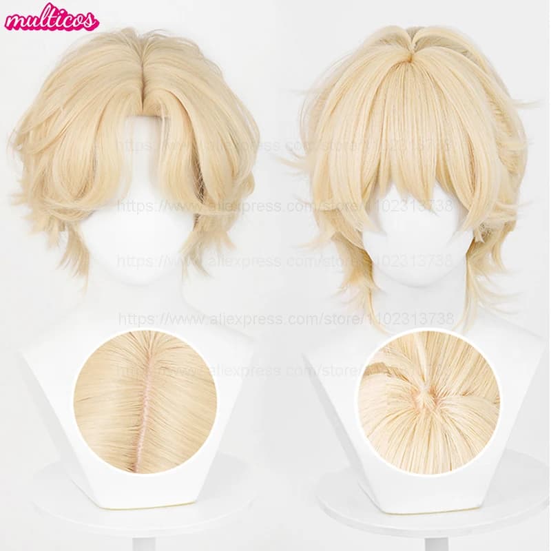 High Quality Luka Cosplay Wig Short Blonde Luka Wig Heat Resistant Synthetic Hair Anime Game Party Role Play Wigs + Wig Cap