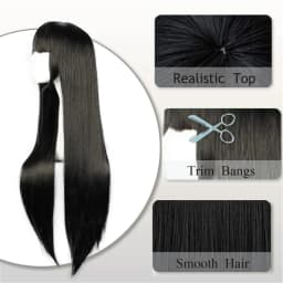 Anime Cosplay Wig Long Straight Flat Bang Synthetic Wig Anime Black Hair Wigs