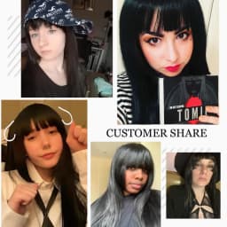 Anime Cosplay Wig Long Straight Flat Bang Synthetic Wig Anime Black Hair Wigs