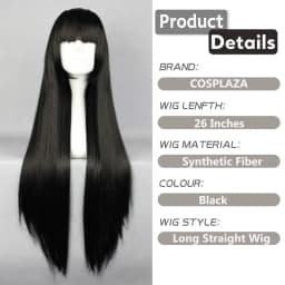 Anime Cosplay Wig Long Straight Flat Bang Synthetic Wig Anime Black Hair Wigs