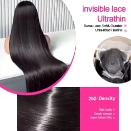 250 Density 100% Human Hair Bone Straight 40 42 Inch 360 Lace Front Wig 13x4 13x6 HD Lace Frontal Wigs Brazilian Black