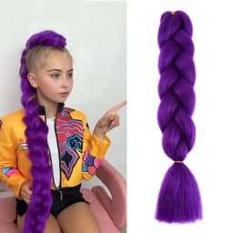 Synthetic Braids Purple Hair Ponytail Costume Hairstyle 24 Inch Long Ponytail with Clips for Kids Girls Halloween Christma Kpop