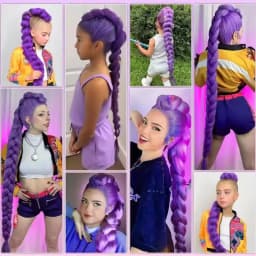 Synthetic Braids Purple Hair Ponytail Costume Hairstyle 24 Inch Long Ponytail with Clips for Kids Girls Halloween Christma Kpop