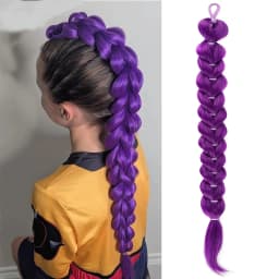 Synthetic Braids Purple Hair Ponytail Costume Hairstyle 24 Inch Long Ponytail with Clips for Kids Girls Halloween Christma Kpop