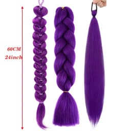Synthetic Braids Purple Hair Ponytail Costume Hairstyle 24 Inch Long Ponytail with Clips for Kids Girls Halloween Christma Kpop
