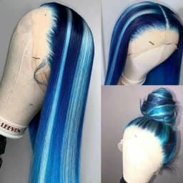 13x4 Glueless Blue Long Straight Synthetic Lace Front Wig Pre Plucked Ready To Wear for Women 24-32 Inch Daily Use
