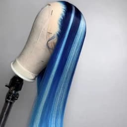 13x4 Glueless Blue Long Straight Synthetic Lace Front Wig Pre Plucked Ready To Wear for Women 24-32 Inch Daily Use