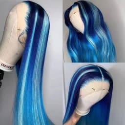 13x4 Glueless Blue Long Straight Synthetic Lace Front Wig Pre Plucked Ready To Wear for Women 24-32 Inch Daily Use