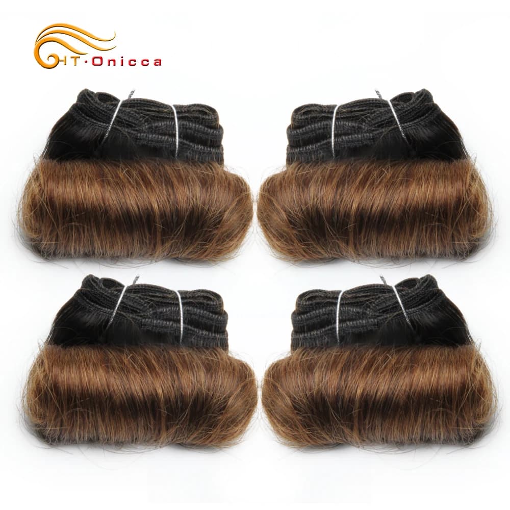Brazilian Curly Hair 4 Bundles Double Drawn Human Hair 5 5 6 7 Inch Remy Hair Weave Bundles 1B 27 30 99J Color For Black Women