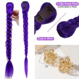Purple 26inch Braid Clip in Ponytail Hair Extension Long Ponytail Hairpieces Cosplay for Kids Girl Halloween Christmas