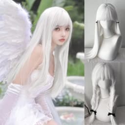 White Synthetic Wig for Straight Hair, Halloween Cosplay Wig, Role-Playing Costume Party, High-Temperature Hair Accessory