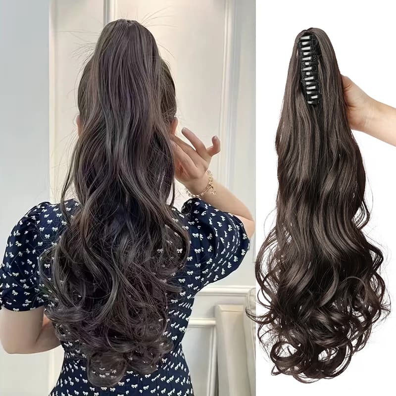 Synthetic Long Curly Ponytail Heat-resistant Claw Clip in Hair Extension Daily Easy to Wear Hairpiece for Women