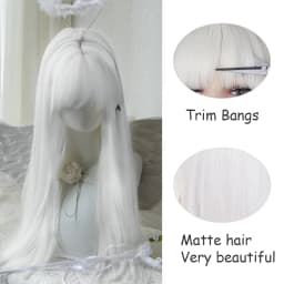 White Long Straight Wigs for Women with Bangs Natural Looking Synthetic Hair Wig for Halloween Cosplay Daily Use