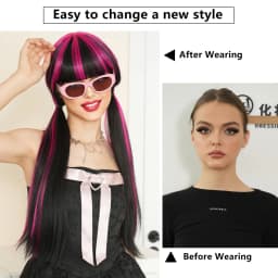 Black Rose Long Straight Synthetic Wig | Braided | Animated Character for Draculaura Halloween Vampire RPG Wig