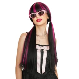Black Rose Long Straight Synthetic Wig | Braided | Animated Character for Draculaura Halloween Vampire RPG Wig
