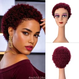 Short Kinky Curly Wigs Pixie Cut Wigs Human Hair for Women Bazilian Hair Machine Made Cap Natural Black/Brown/Burgundy Color Wig