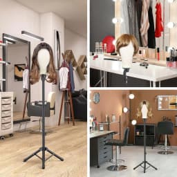 22 Inches Canvas Mannequin Head with Tripod Stand Wig Cap T Pins Rat for Wig Making Practice Styling Training Display