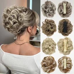 Synthetic Short Curly Messy Hair Bun Short Curly Extension Claw Clip Hair Scrunchies Hairpiece for Women Daily Use