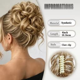 Synthetic Short Curly Messy Hair Bun Short Curly Extension Claw Clip Hair Scrunchies Hairpiece for Women Daily Use