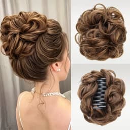 Synthetic Short Curly Messy Hair Bun Short Curly Extension Claw Clip Hair Scrunchies Hairpiece for Women Daily Use