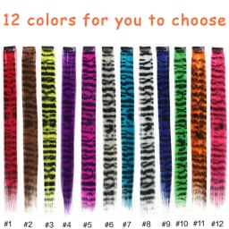 5pcs/set Stripe Printed Hair Colorful Long Straight Hair Pieces Synthetic Clip-in Hair Extensions for Daily Use Party Christmas