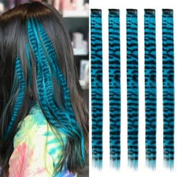 5pcs/set Stripe Printed Hair Colorful Long Straight Hair Pieces Synthetic Clip-in Hair Extensions for Daily Use Party Christmas