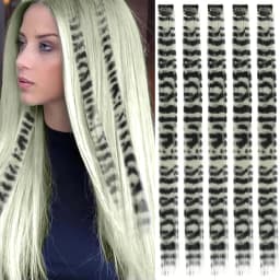 5pcs/set Stripe Printed Hair Colorful Long Straight Hair Pieces Synthetic Clip-in Hair Extensions for Daily Use Party Christmas