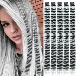 5pcs/set Stripe Printed Hair Colorful Long Straight Hair Pieces Synthetic Clip-in Hair Extensions for Daily Use Party Christmas