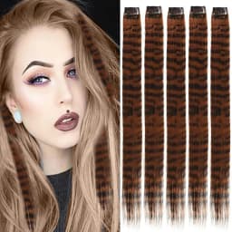 5pcs/set Stripe Printed Hair Colorful Long Straight Hair Pieces Synthetic Clip-in Hair Extensions for Daily Use Party Christmas