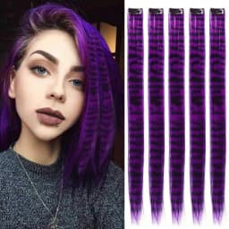 5pcs/set Stripe Printed Hair Colorful Long Straight Hair Pieces Synthetic Clip-in Hair Extensions for Daily Use Party Christmas