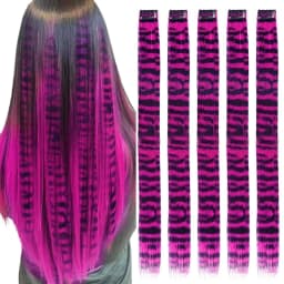 5pcs/set Stripe Printed Hair Colorful Long Straight Hair Pieces Synthetic Clip-in Hair Extensions for Daily Use Party Christmas