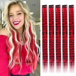 5pcs/set Stripe Printed Hair Colorful Long Straight Hair Pieces Synthetic Clip-in Hair Extensions for Daily Use Party Christmas