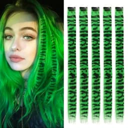5pcs/set Stripe Printed Hair Colorful Long Straight Hair Pieces Synthetic Clip-in Hair Extensions for Daily Use Party Christmas