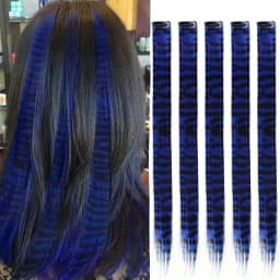 5pcs/set Stripe Printed Hair Colorful Long Straight Hair Pieces Synthetic Clip-in Hair Extensions for Daily Use Party Christmas