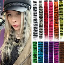 5pcs/set Stripe Printed Hair Colorful Long Straight Hair Pieces Synthetic Clip-in Hair Extensions for Daily Use Party Christmas