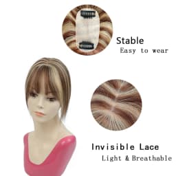 Real Human Hair Toppers for Women with Bangs 5x9cm Lace Base Top Hair Extensions 8-12 Inch for Thinning Hair Cover