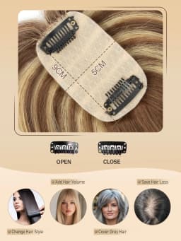 Real Human Hair Toppers for Women with Bangs 5x9cm Lace Base Top Hair Extensions 8-12 Inch for Thinning Hair Cover