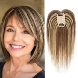 Real Human Hair Toppers for Women with Bangs 5x9cm Lace Base Top Hair Extensions 8-12 Inch for Thinning Hair Cover