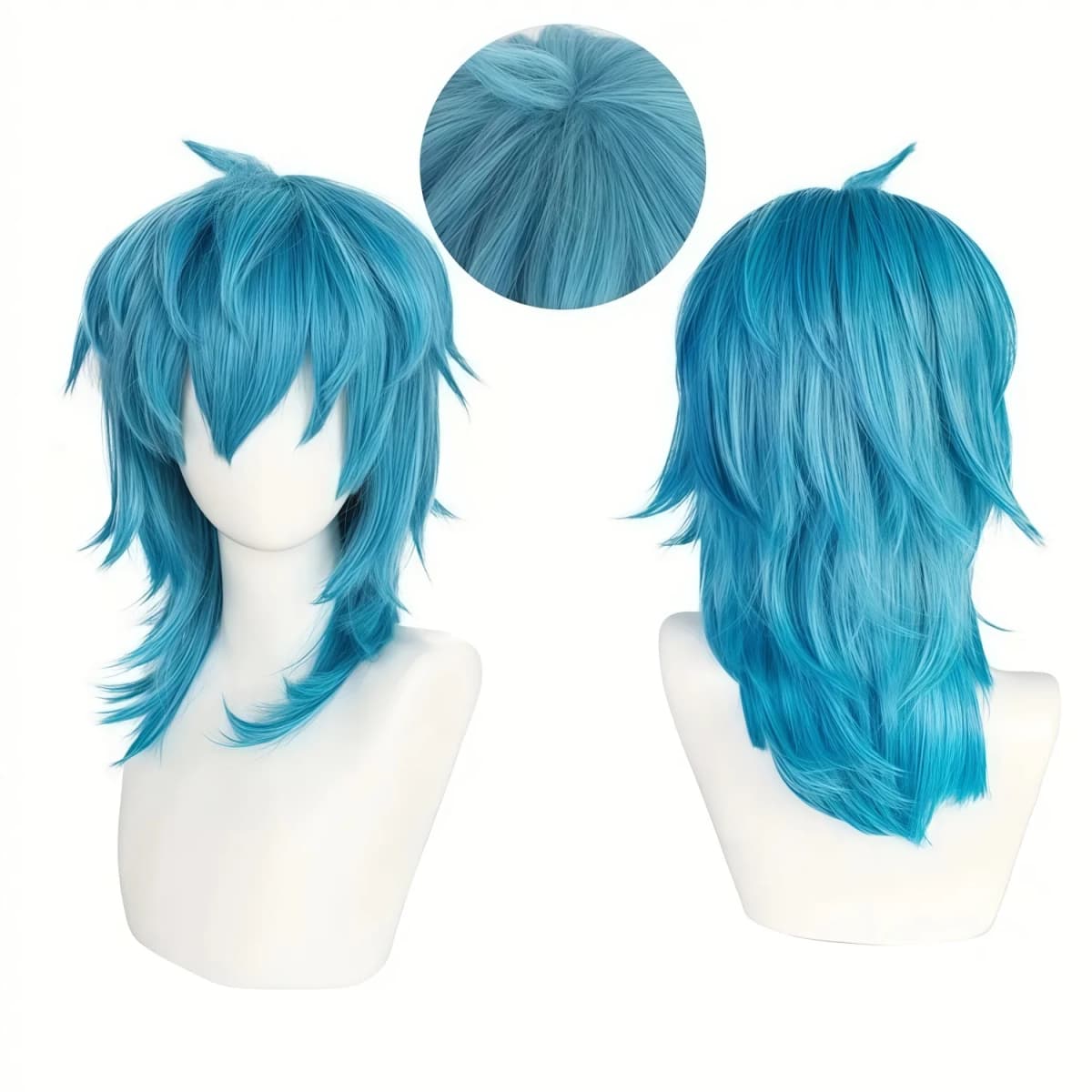 Artificial Medium-Length Straight Blue Salic Cosplay Hairstyle with Bangs Birthdays Role-Playing Synthetic Wig